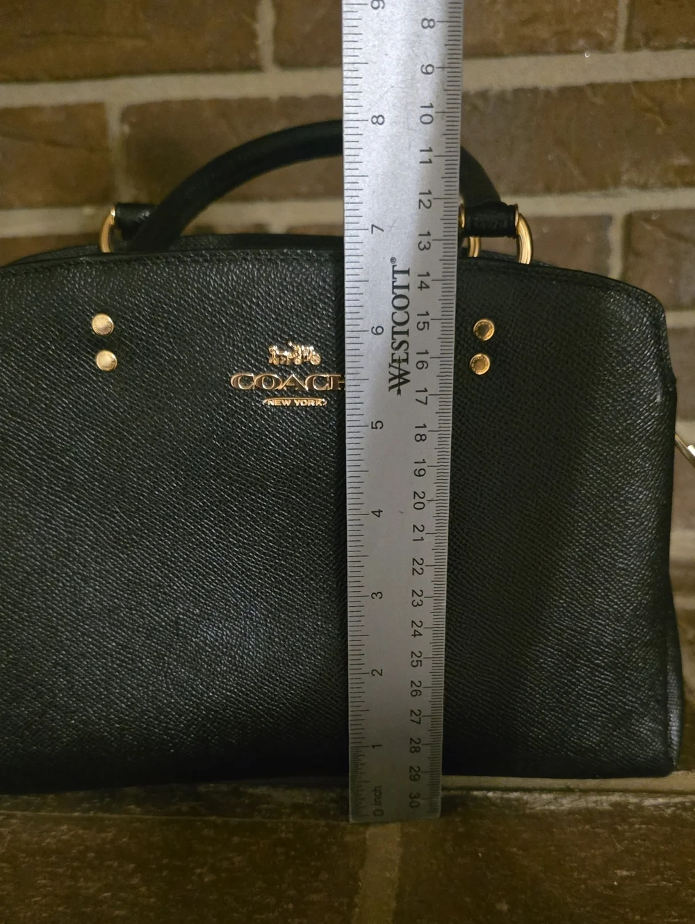 Coach 91146 Mini Lillie Carryall Black Crossgrain Leather Satchel Crossbody Bag